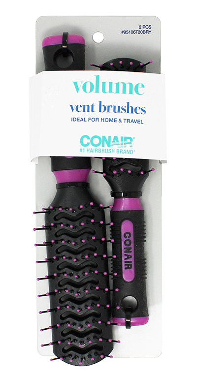 Conair Volume Vent Brushes for Home & Travel, Assorted Colors, 2 pcs